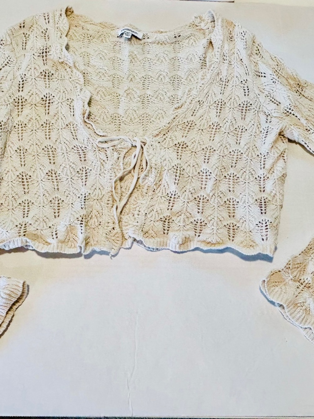 Freshman, Cream Women's Tie Front Long Sleeve Crop Knit Cardigan Sweaters XL